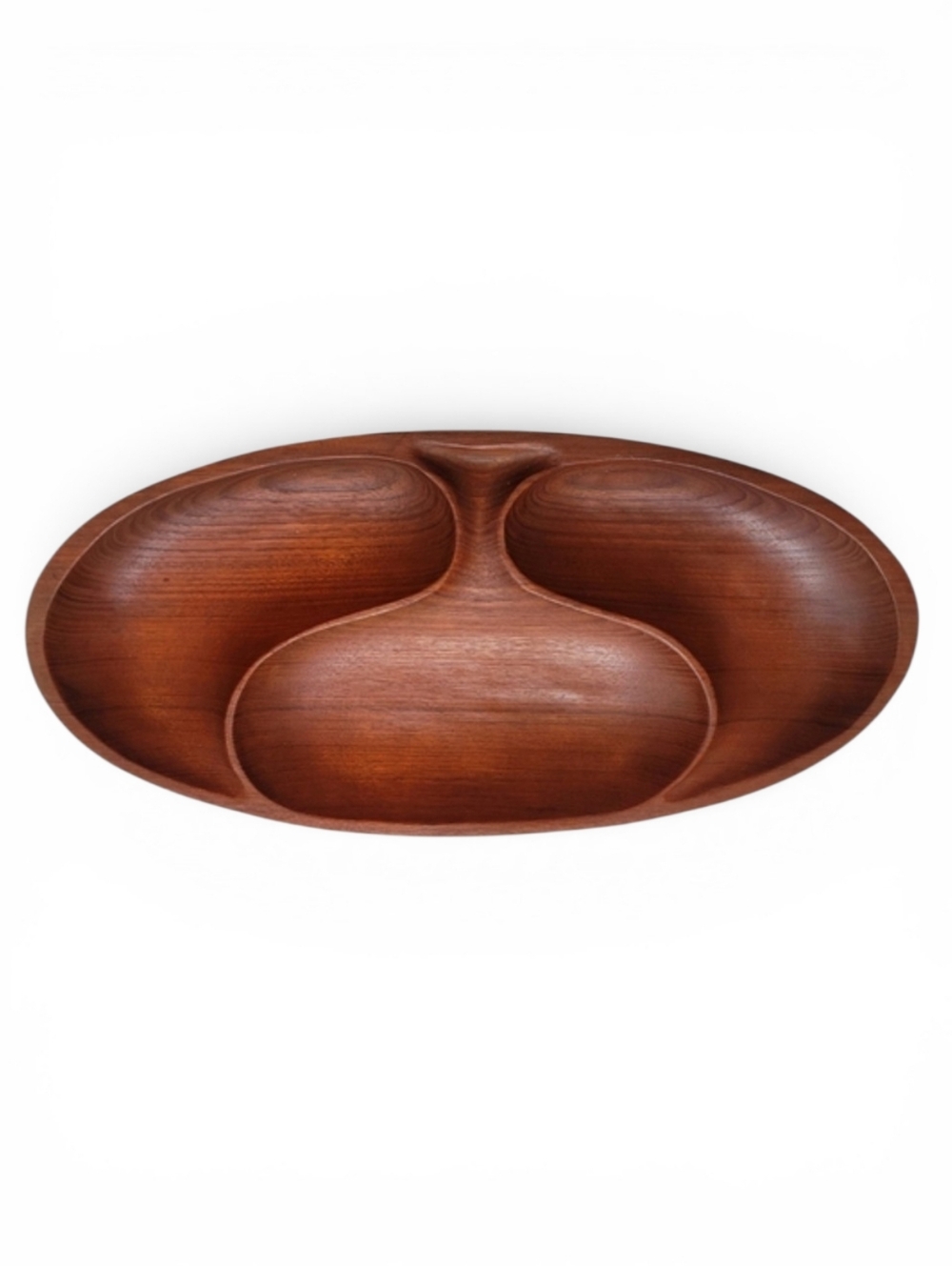 Vintage Teak Mid-century Modern Sectioned Tray Kidney Shape